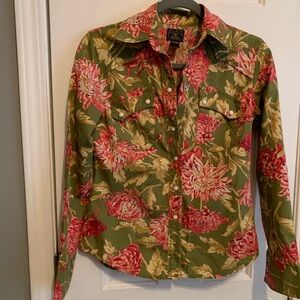 Lucky Brand Green and Pink Floral Shirt